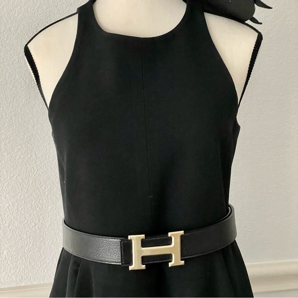 Celine Dress Black Sleeveless Fit & Flare Pockets Minimalist Luxury Classic LBD - Picture 3 of 12